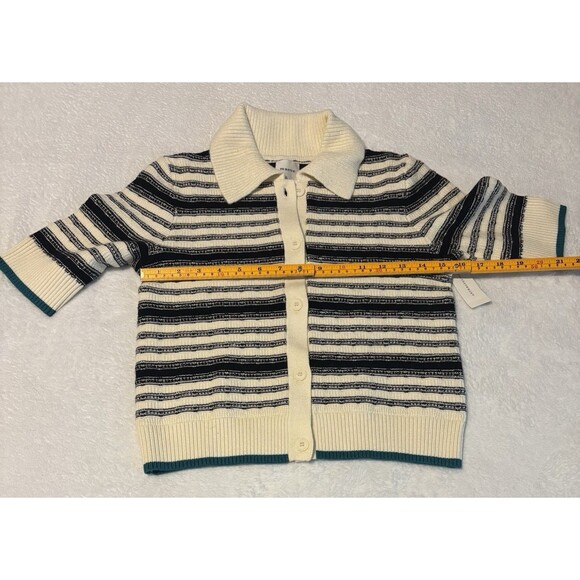 Anthropologie Kinsley Collared Cropped Cardigan Sweater Size XS Ivory &Black NWT - Picture 7 of 10